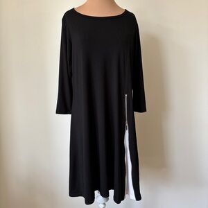Comfy USA Milan Zipper Black White Soft Jersey 3/4 Sleeve Midi Dress EUC Size S